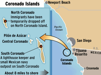 Coronado Islands are used by liquor, people and drug smugglers, they are just off the cost of Tijuana, Mexico and San Diego, California