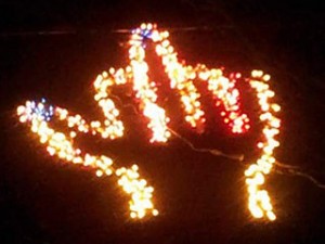 In Denham Springs, Louisiana, Sarah Childs uses Christmas lights give her neighbors the finger