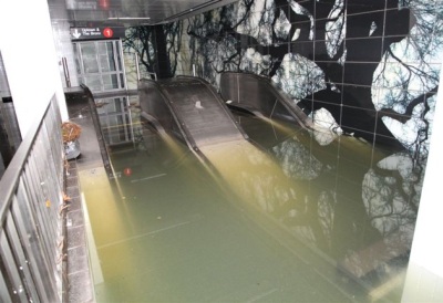 New York City - Flooded subway escalator