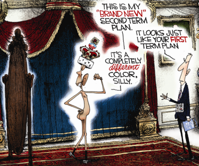 A naked Emperor Obama standing in front of a mirror talks about President Obama's 2nd term plan???